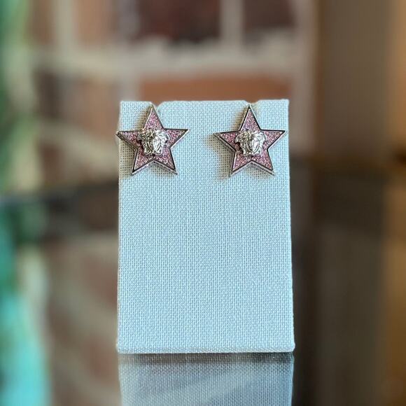 Versace Jewelry - VERSACE Pink Medusa Crystal Embellished Stud Earrings